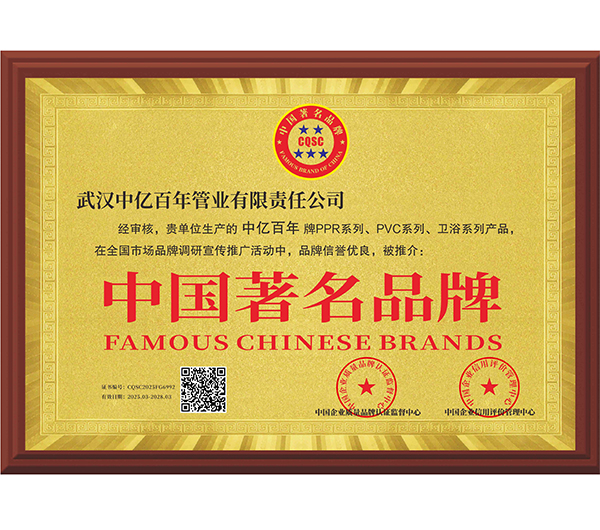 中国著名品牌证书